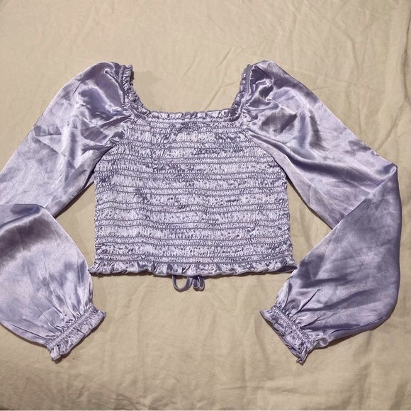 Japna Purple Puff Sleeve Smocked Blouse - Picture 4 of 9